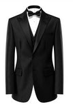 Men's Black One Button 2 Pieces Peak Lapel Formal Suits