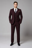 Burgundy 2 Piece Notched Lapel Men's Suits