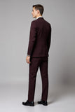 Burgundy 2 Piece Notched Lapel Men's Suits