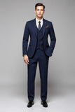 Navy Pinstripe 3 Piece One Button Notched Lapel Men's Suits