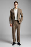 Khaki Slim Fit 2 Piece Notched Lapel Plaid Men's Suits