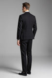 Slim Fit Plaid Notched Lapel 3 Piece Black Men's Suits