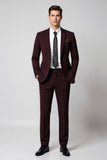 Burgundy Notched Lapel 2 Piece Slim Fit Men's Suits