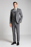 Grey Notched Lapel Plaid 3 Piece Men's Formal Suits