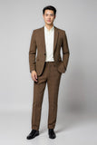 Classic Plaid 2 Piece Brown Men's Suits