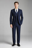 Navy Notched Lapel Slim Fit 3 Piece Pinstripe Men's Suits