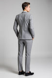 Slim Fit Notched Lapel 3 Piece Plaid Grey Men's Suits