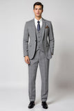 Grey Notched lapel 3 Piece Single Breasted Slim Fit Men's Formal Suits