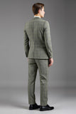 Grey Green Notched lapel 3-Piece Single Breasted Slim Fit Men's Formal Suits