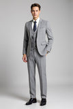 Grey Single Breasted Notched Lapel 3 Piece Men's Formal Suits