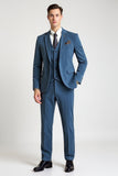 Blue 3 Piece Notched lapel Single Breasted Men's Formal Suits