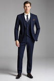 Dark Blue Notched Lapel 3 Pieces Men's Suits