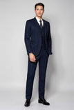 Dark Blue 3 Pieces Notched Lapel Striped Men's Suits