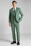 Grey Green Plaid 3 Pieces Notched Lapel Men's Suits