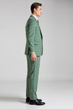 Grey Green Plaid 3 Pieces Notched Lapel Men's Suits