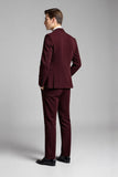 Burgundy 2 Pieces Notched Lapel Men's Suits