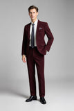 Burgundy 2 Pieces Notched Lapel Men's Suits