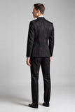 Black Printed Notched Lapel 3 Pieces Men's Suits