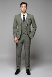 Grey Green Plaid 3 Pieces Notched Lapel Men's Prom Suits