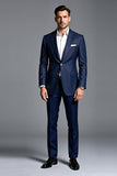 Navy 2 Pieces Notched Lapel Single Breasted Men's Prom Suits