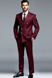 Burgundy Double Breasted Notched Lapel 2 Piece Men's Prom Suits