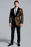 Black Golden Leopard Peak Lapel 2 Piece Single Breasted Men's Formal Suits