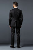 Black Slim Fit 2 Piece Single Breasted Men's Formal Suit with Gold Embroidery