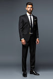 Black Slim Fit 2 Piece Single Breasted Men's Formal Suit with Gold Embroidery