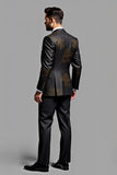 Black Notched Lapel Embroidered Single Breasted 3 Piece Men's Formal Suits