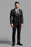 Black Notched Lapel Embroidered Single Breasted 3 Piece Men's Formal Suits