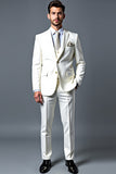 Classic White Slim Fit Single Breasted Notched Lapel 3 Piece Men's Formal Suit