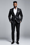 Black Slim Fit 2 Piece Notched Lapel Single Breasted Men's Formal Suit