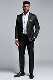Black Slim Fit 2 Piece Notched Lapel Single Breasted Men's Formal Suit