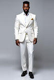 White Textured Single Breasted Slim Fit 2 Piece Men's Formal Suits
