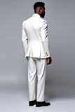 White Textured Single Breasted Slim Fit 2 Piece Men's Formal Suits