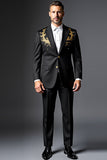 Black Notched Lapel Single Breasted 2 Pieces Men's Formal Suits