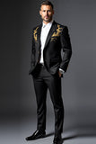 Black Notched Lapel Single Breasted 2 Pieces Men's Formal Suits