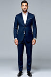 Dark Blue 2 Piece Single Breasted Notched Lapel Slim-fit Men's Prom Suit