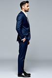 Dark Blue 2 Piece Single Breasted Notched Lapel Slim-fit Men's Prom Suit