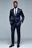 Dark Blue Shawl Lapel Single breasted 2 pieces Men's Prom Suits