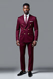 Burgundy Double Breasted Notched Lapel 2 pieces Men's Formal Suits