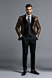 Black Golden Printed Shawl Lapel 3 Pieces Single Breasted Men's Formal Suits