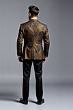 Black Golden Printed Shawl Lapel 3 Pieces Single Breasted Men's Formal Suits
