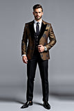 Black Golden Printed Shawl Lapel 3 Pieces Single Breasted Men's Formal Suits