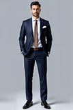 Dark Blue Notched Lapel Single Breasted 2 Pieces Men's Formal Suits