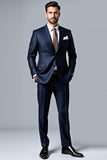 Dark Blue Notched Lapel Single Breasted 2 Pieces Men's Formal Suits