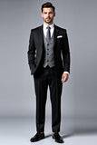 Black Notched Lapel Single Breasted 3 Pieces Stripe Men's Prom Suits