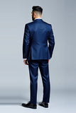 Dark Blue Notched Lapel Embroidery Single Breasted 2 Pieces Men's Suits