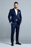 Dark Blue Notched Lapel Embroidery Single Breasted 2 Pieces Men's Suits