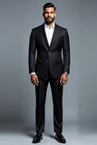 Black Notched Lapel Stripe Single Breasted 2 Piece Men's Prom Suits